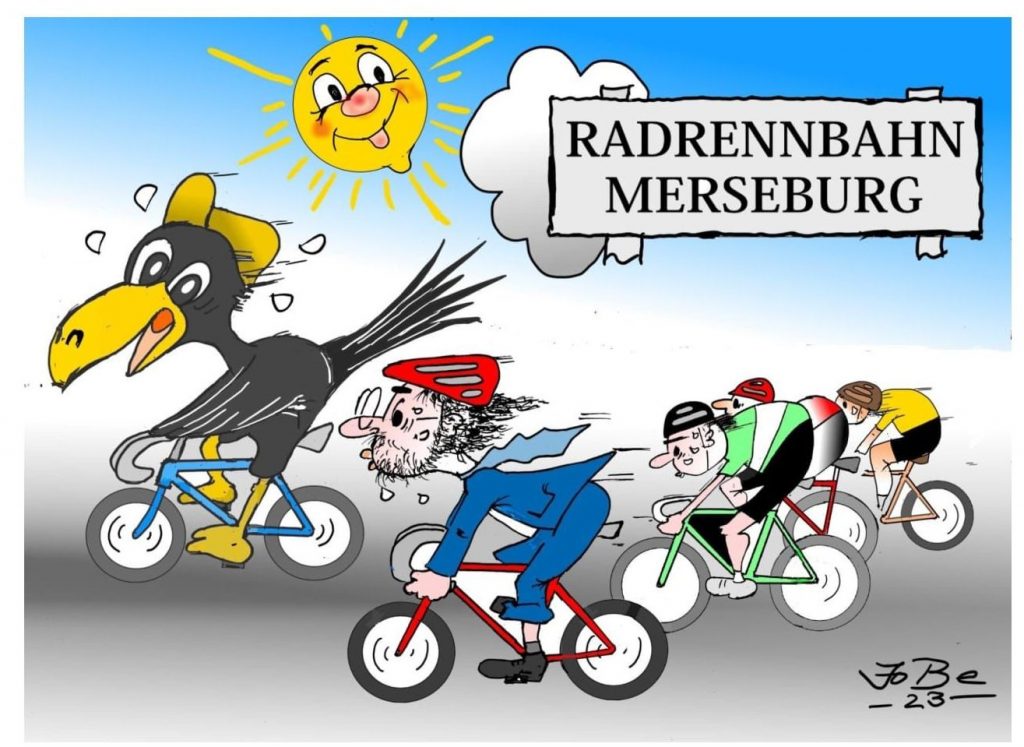 Karrikatur zum Thema Radrennbahn