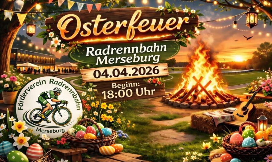 Einladung zum Osterfeuer am 4. April 2026 auf der Radrennbahn Merseburg
